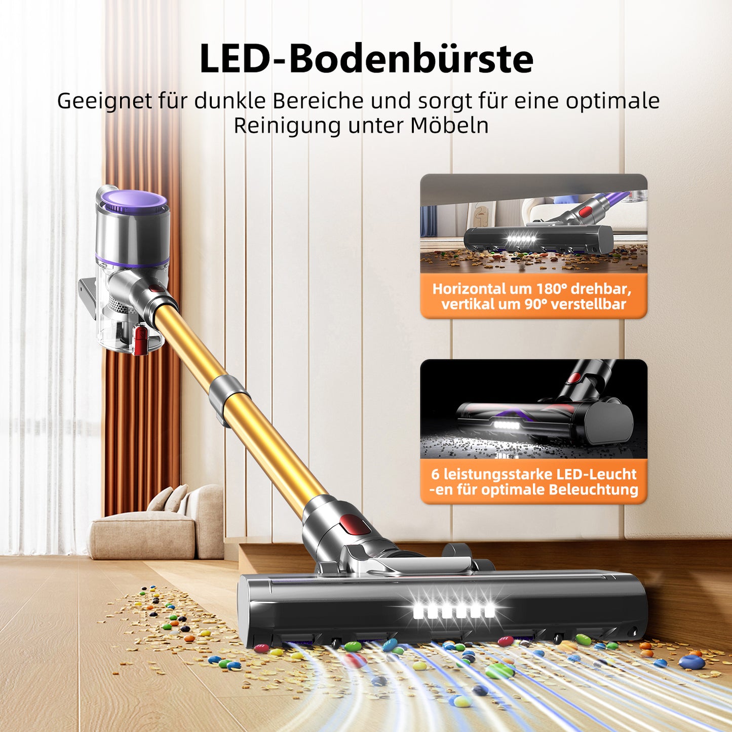 Aiidoits Cordless Vacuum Cleaner – 30000Pa, 300W, 35-Min Runtime, 6×2200mAh Battery, 1.4L Dustbin, Super Quiet, Anti-Tangle Brush – High-Capacity Cordless Vacuum with Long Battery Life, Flexible Cleaning for Hard Floors,