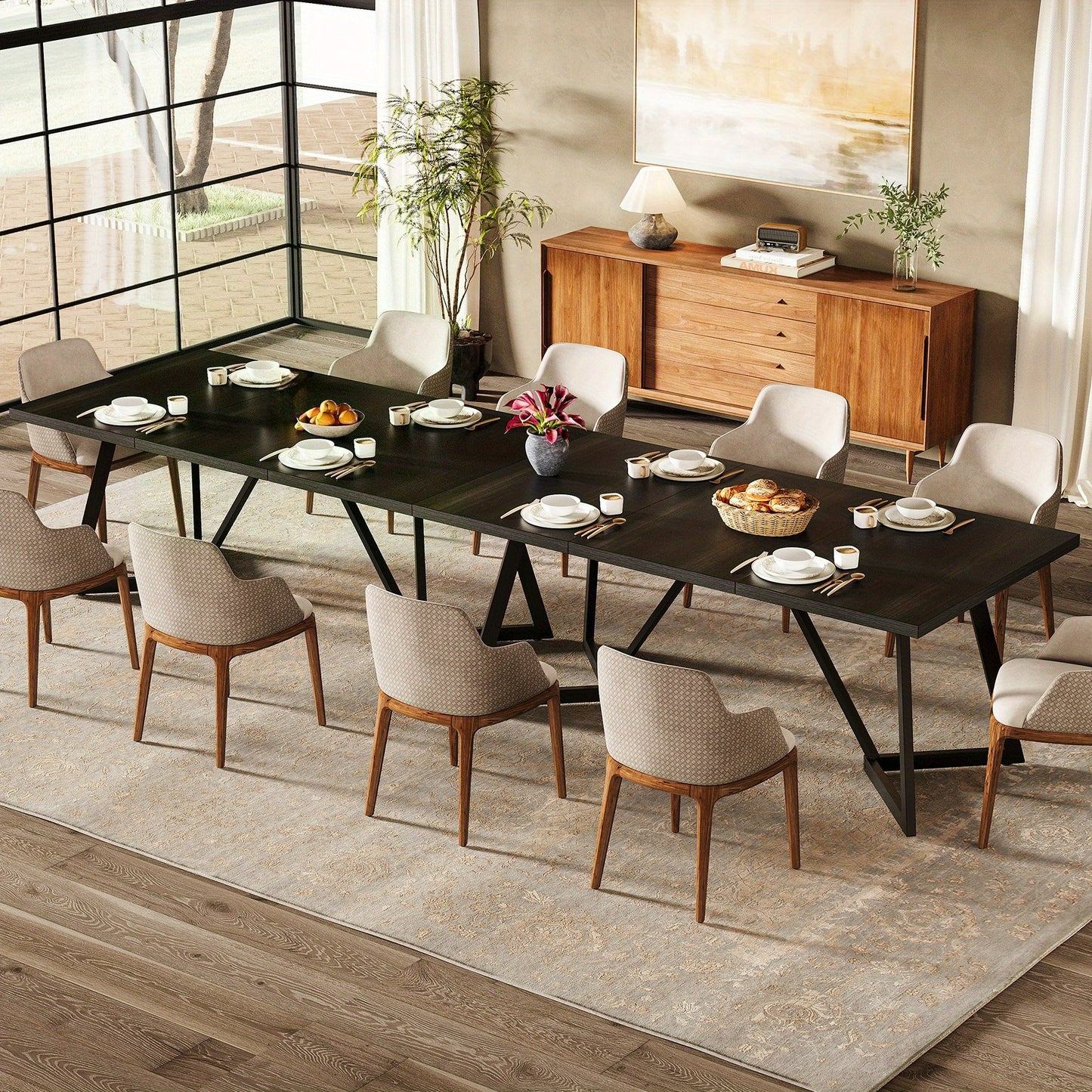Eettafel – Keukentafel – Tafeltje – Eetkamertafel – Tafel – Modern Zwart Metalen Frame – Rechthoekig 181 cm – Geschikt voor 4-6 Personen