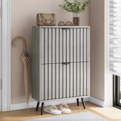 Schoenenkast – Schoenenrek – Opbergkast – Schoenenopberger – Halmeubel – Grijs MDF – 2 Dubbele Klapladen – Compact 60 cm Breed
