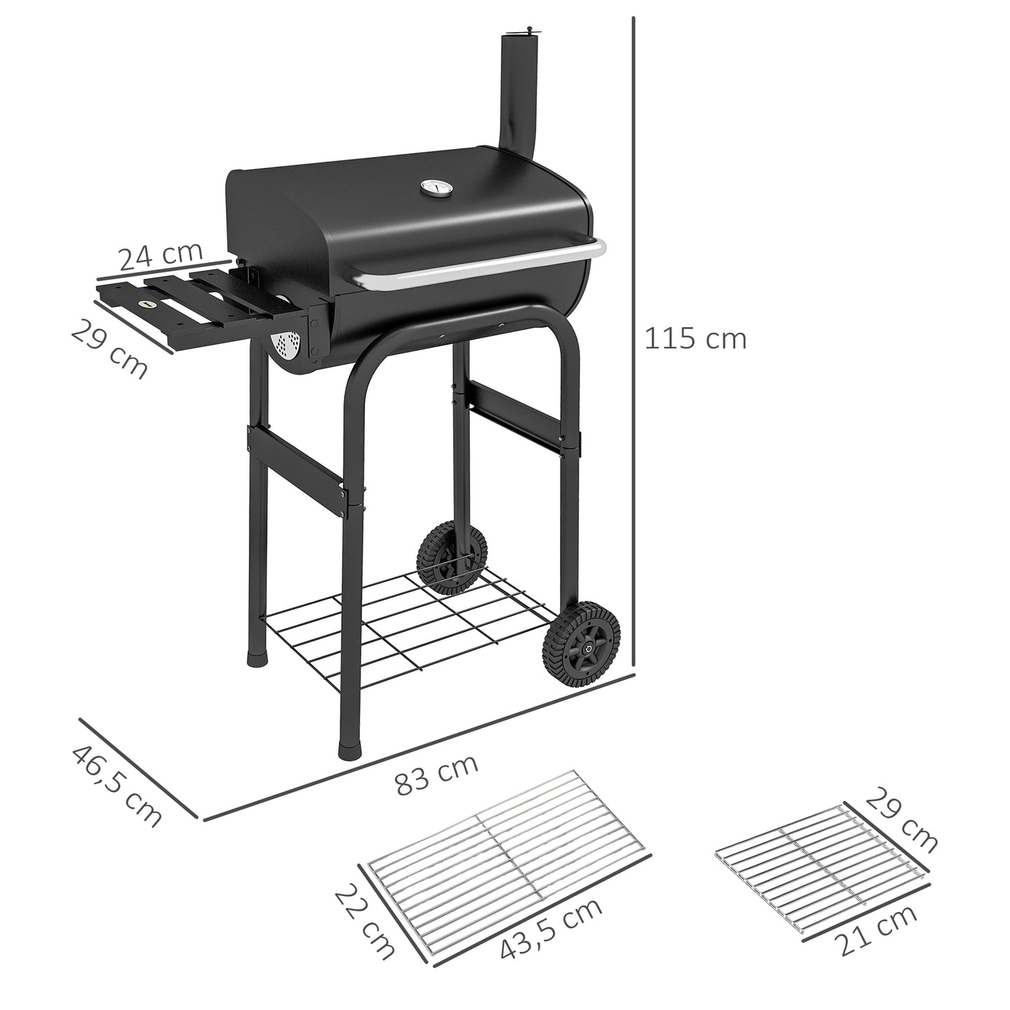 Houtskoolgrill – Barbecue – Smoker – BBQ Grill – Kolengril – Zwart – Groot Grilloppervlak 83x46,5 cm – Ingebouwde Thermometer