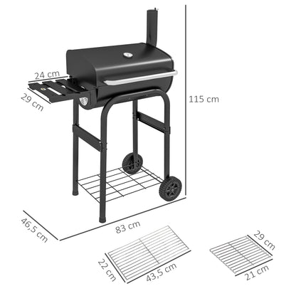 Houtskoolgrill – Barbecue – Smoker – BBQ Grill – Kolengril – Zwart – Groot Grilloppervlak 83x46,5 cm – Ingebouwde Thermometer