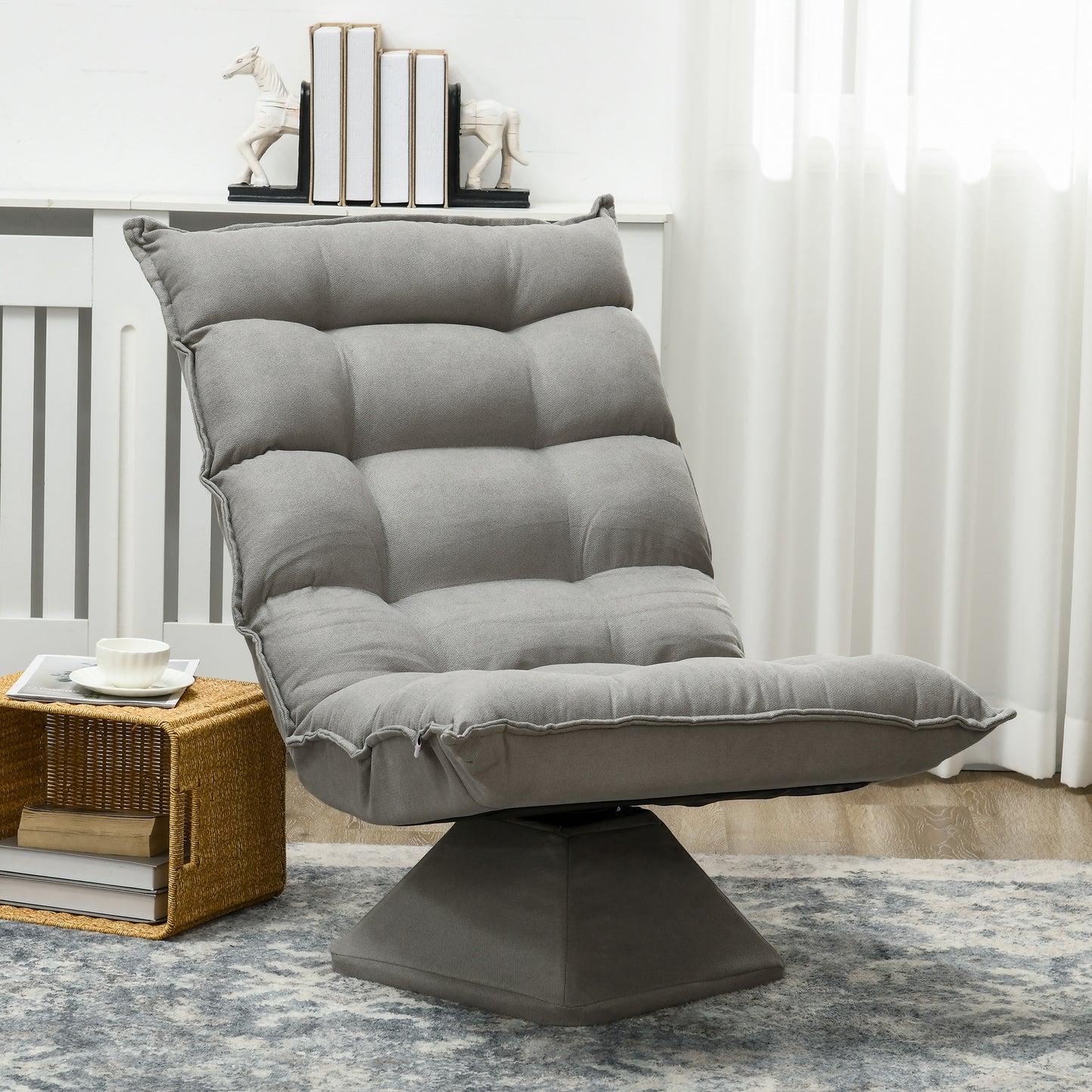 Vloerstoel – Lazy Chair – Loungestoel – Meditatiestoel – Vloerlounger – Verstelbare Rugleuning – 360° Draaibaar – Linnen Bekleding – Hoogwaardig Schuim