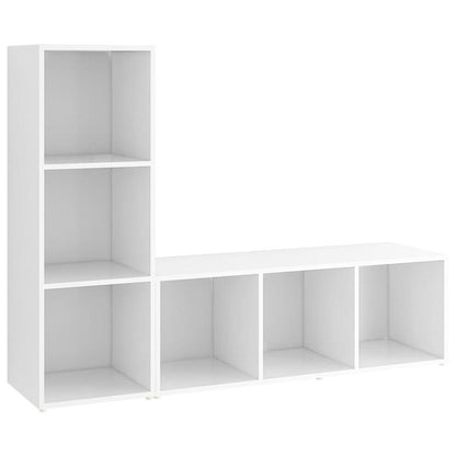 2pcs White Modern Minimalist Floating TV Stand with Storage Shelves - Heavy-Duty Hardwood Construction, Space-Saving Wall-Mounted Media Console, Freestanding or Wall-Mounted, No Batteries/Electricity Required, Easy Assembly f