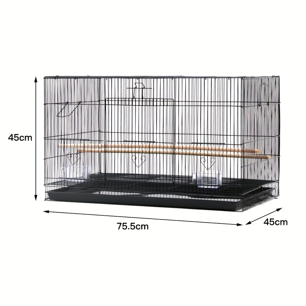 Vogelkooi – Vogelkooi Voor Parkieten – Kooi Voor Kanaries – Reiskooi Vogel – Broedkooi Vogels – 75,5x45x45 cm Zwart Metaal – Met Scheidingspaneel & Uitschuifbare Bodemtray