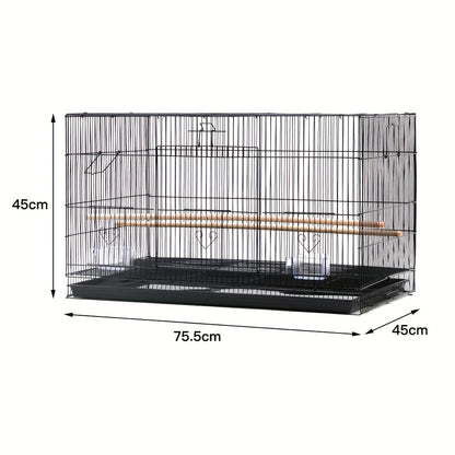 Vogelkooi – Vogelkooi Voor Parkieten – Kooi Voor Kanaries – Reiskooi Vogel – Broedkooi Vogels – 75,5x45x45 cm Zwart Metaal – Met Scheidingspaneel & Uitschuifbare Bodemtray
