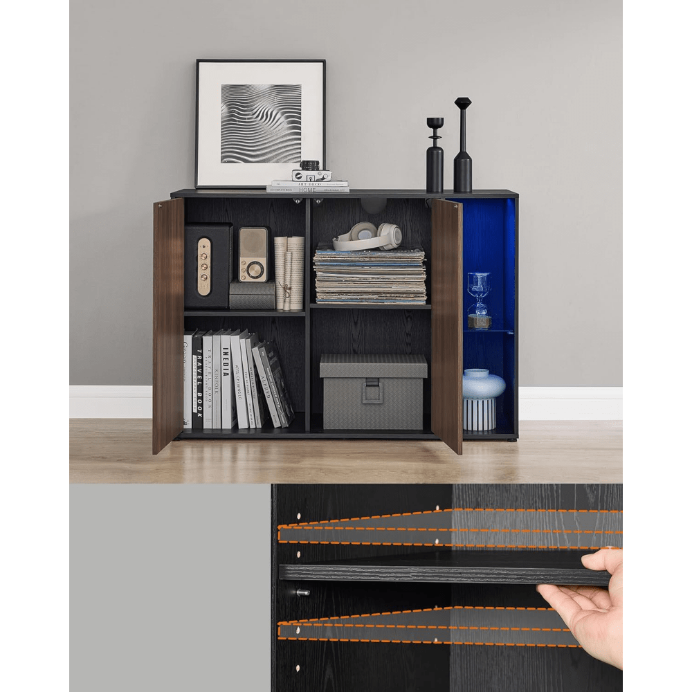 Dressoir – Sidetable – Opbergmeubel – TV-Meubel – Kast – Natuurlijk Walnoot – Snel En Gereedschapsloos Te Monteren – Verstelbare Planken Met RGB-Verlichting