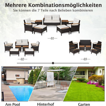 Tuinmeubelset Rattan – Balkonmeubels – Loungeset – Buitenmeubelen – Zithoek – Acaciahouten Tafelbladen – Comfortabele Kussens – Weerbestendig Stalen Frame