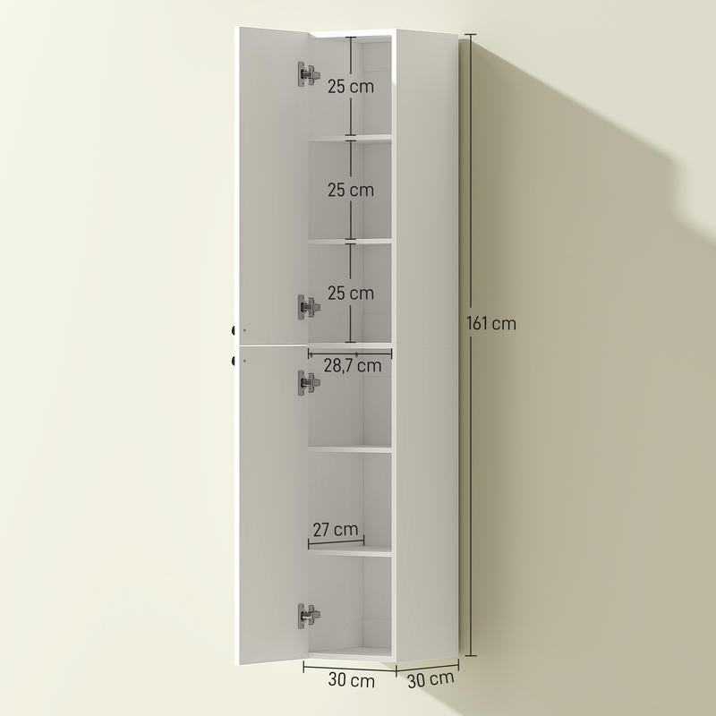 Modern White Wall-Mounted Bathroom Shelf Cabinet with 6 Shelves - Space-Saving MDF Storage Unit, Painted, Easy Installation (No Metal), Independent Design for Bathrooms - Ideal for Towels, Toiletries & Organization