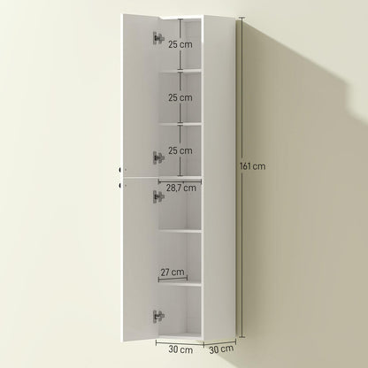 Modern White Wall-Mounted Bathroom Shelf Cabinet with 6 Shelves - Space-Saving MDF Storage Unit, Painted, Easy Installation (No Metal), Independent Design for Bathrooms - Ideal for Towels, Toiletries & Organization