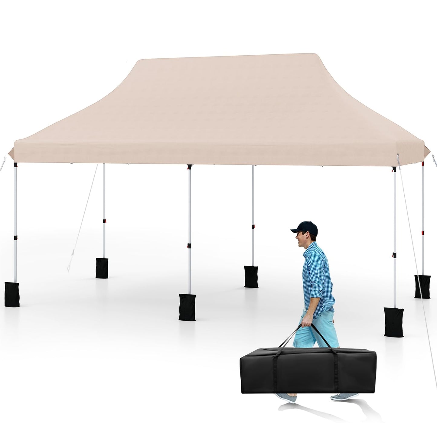 Paviljoen – Vouwtent – Partytent – Tuintent – Overkapping – 3x6m – Waterbestendig – UV Bescherming 50+ – Inklapbaar – Hoogte Verstelbaar – Beige