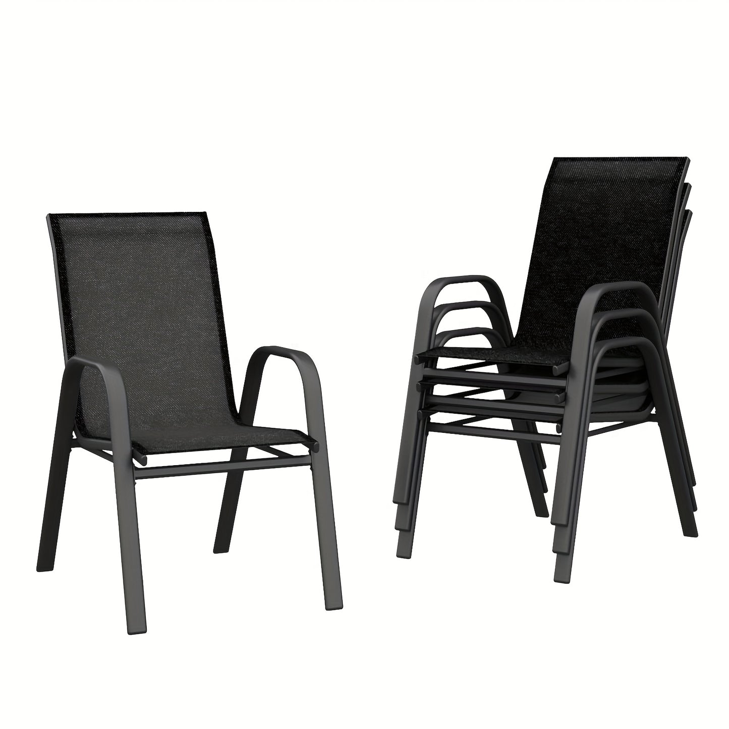 Tuinstoelen – Stapelbare Tuinstoelen – Balkonstoelen – Eettafelstoelen – Terrasstoelen – Set van 4 – Stevig Metalen Frame – Ergonomische Hoge Rugleuning