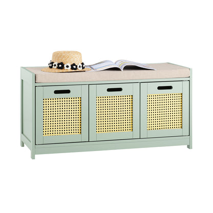 Halbank – Bankje – Zitbank – Opbergbank – Gangbank – Met Lade en 2 Deurtjes – Max. 150 kg – 90x35x45 cm – Groen – Hout