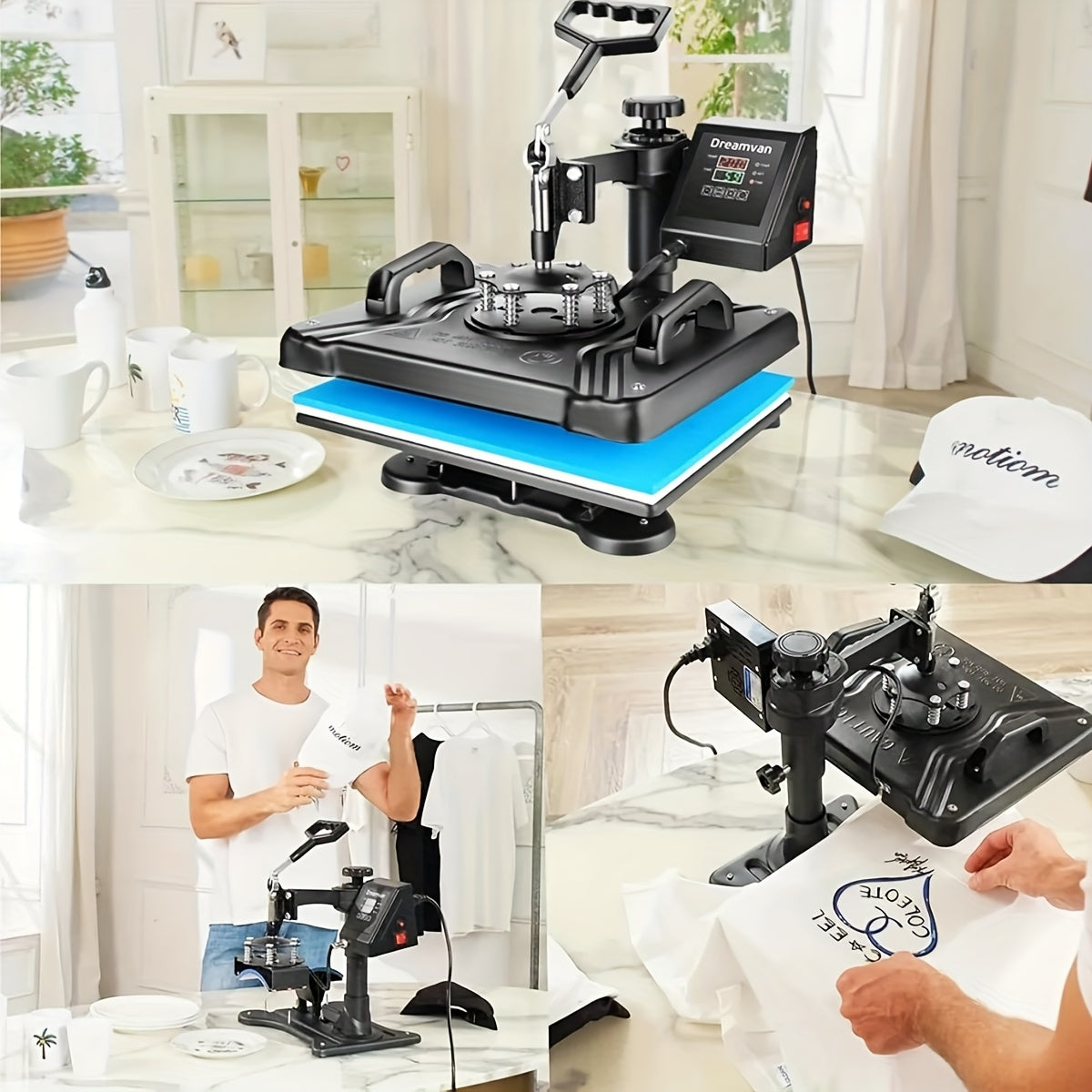 Warmtepers – Hittepers – Transferpers – Sublimatiepers – Textielpers – 5-in-1 Multifunctionele Warmtepers – 30x38 cm Verwarmingsplaat – 360° Draaibare Persarm