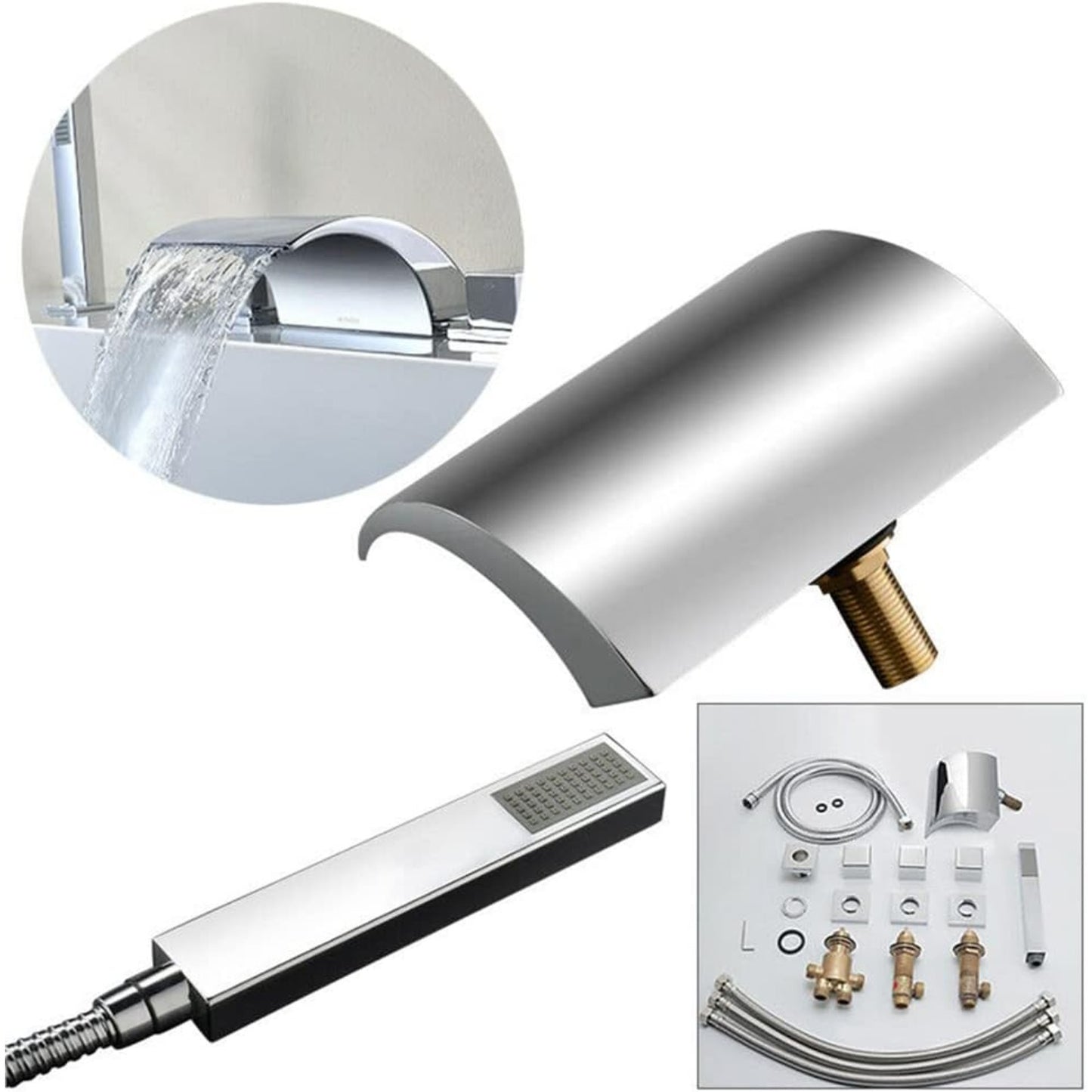 Badkraan – Badmengkraan – Badthermostaat – Douchekraan – Badarmatuur – Messing Met Chroom Afwerking – Compleet Met Handdouche En Watervaluitloop