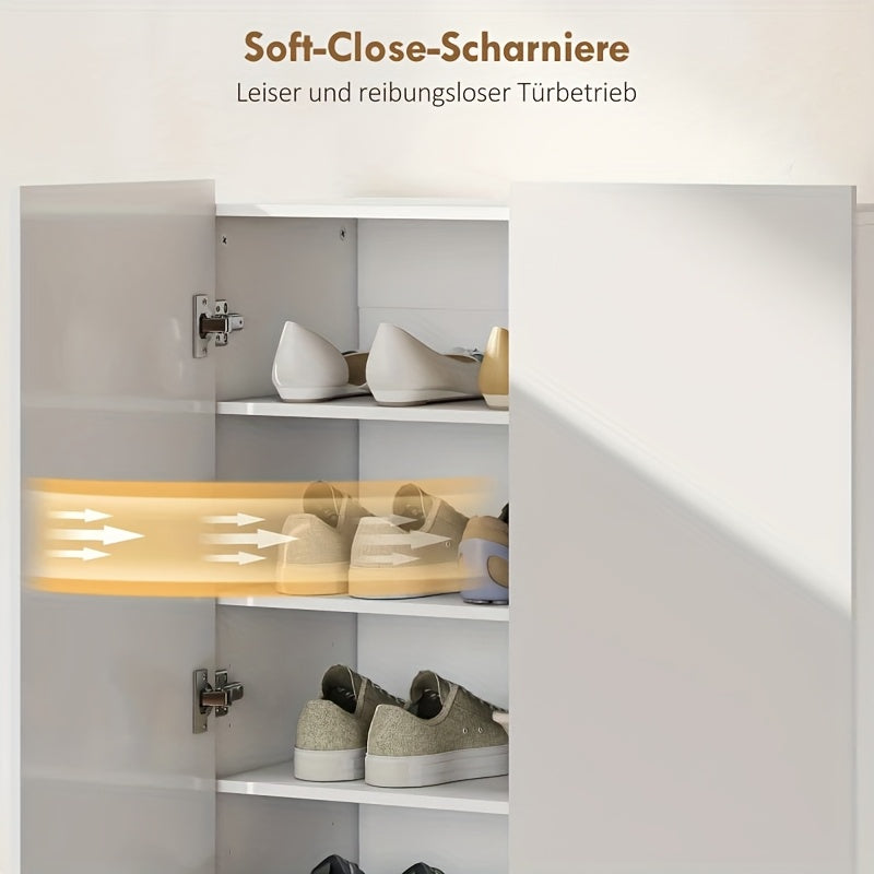 5-Tier Shoe Rack Cabinet with Shoe Bench - Narrow Entryway Shoe Organizer, Space-Saving Shoe Storage Cabinet, Sturdy Hardwood Construction