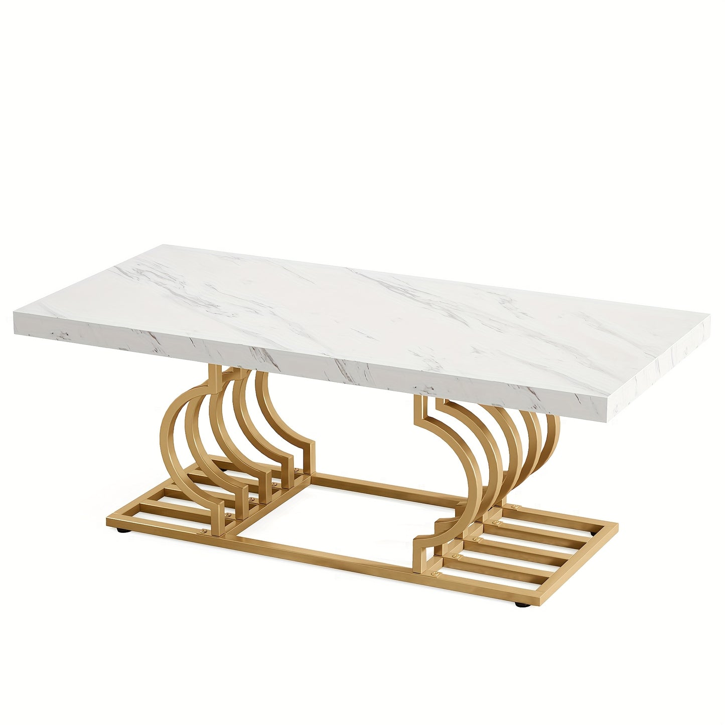 Salontafel – Koffietafel – Tafel – Woonkamertafel – Bijzettafel – Rechthoekig – Kunststof Marmerlook Blad – Goudkleurig Metalen Frame – 120x60 cm – Eenvoudig te Monteren
