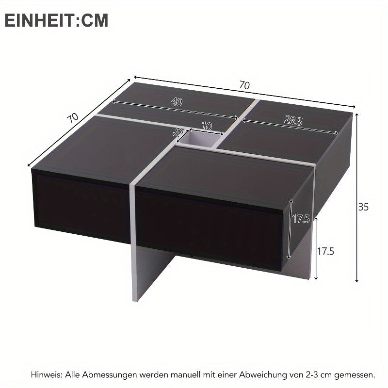 Koffietafel – Salontafel – Tafel – Bijzettafel – Centertafel – Hoogglans Afwerking – Metalen Constructie 70x70x35cm