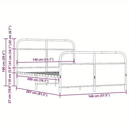 Single bed, Sonoma oak metal structure without mattress 140x200cm