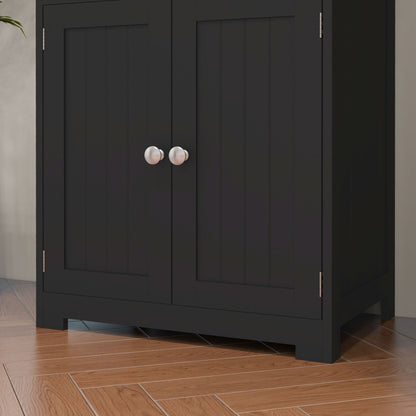 Keukenopbergkast – Keukenkast – Buffetkast – Dressoir – Sideboard – Zwart MDF Met Glazen Deuren – 60x30x162 cm – Verstelbare Plank