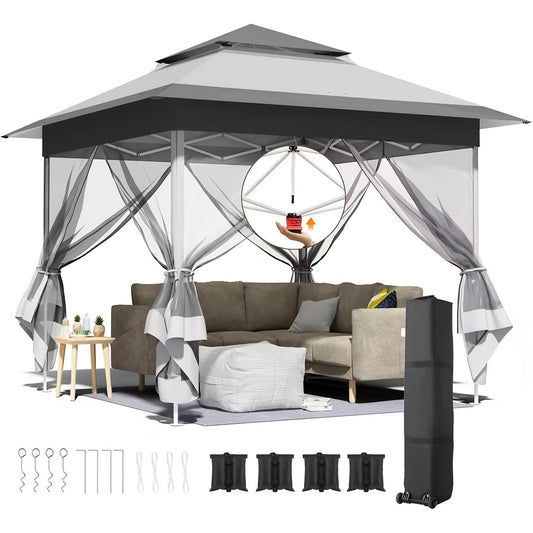 Tuinpaviljoen – Prieel – Partytent – Pergola – Tuinluifel – 3,3x3,3 m – UV-bescherming 50+ – Inclusief 4 muggengaas zijwanden en 4 gewichtszakken