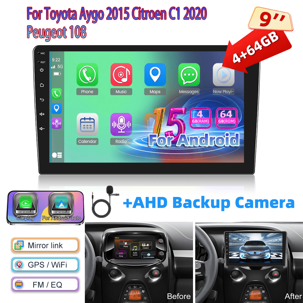 Autoradio Android 15 – Multimedia Speler – Navigatiesysteem – Touchscreen Radio – Auto Entertainment – 9 Inch HD IPS Scherm – Draadloze CarPlay & AHD Achteruitrijcamera