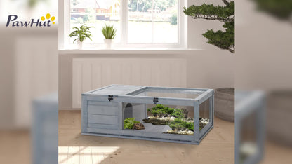 Huisjes Voor Schildpadden – Buitenren – Terrarium – Kooien – Klimhok – Hout Met Gaas – 2 Ruimtes – 91x60,5x32 Cm – Veilig & Ventilerend – Grijs