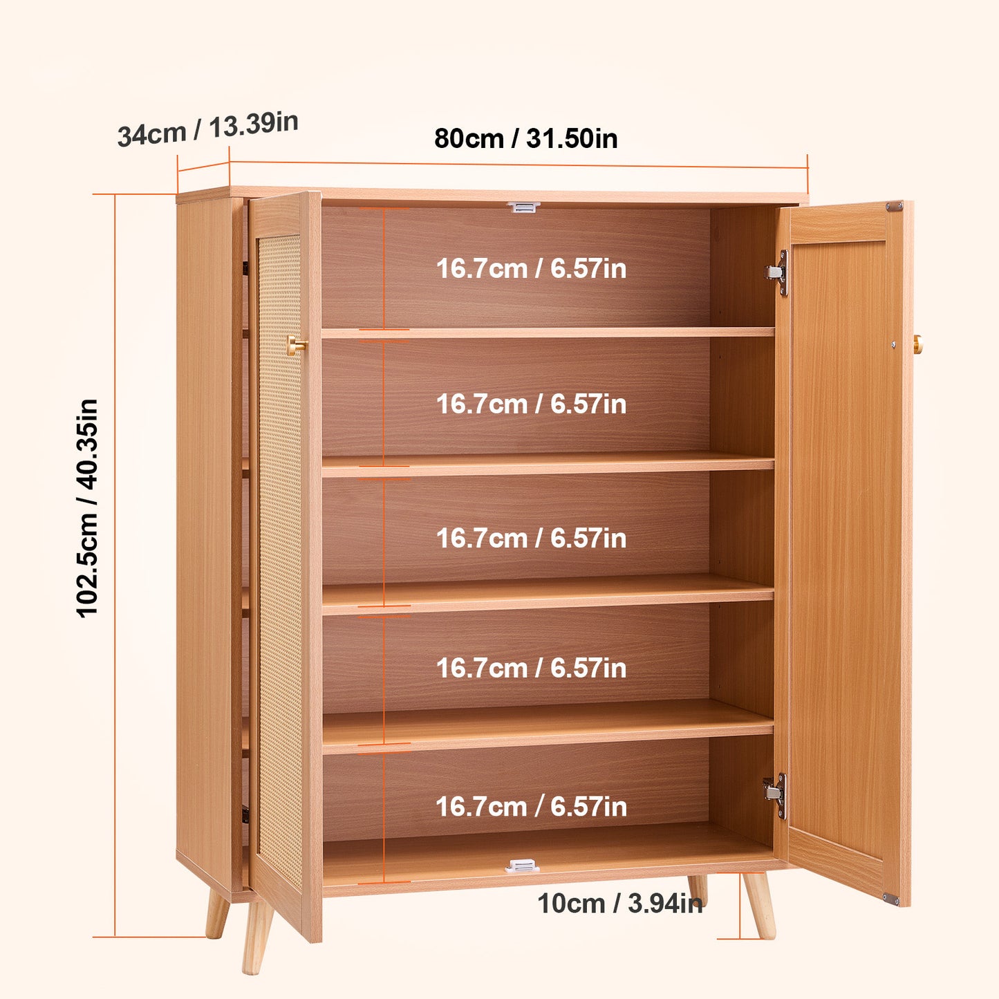 Schoenenkast Rotan – Schoenenrek – Schoenopberger – Schoenendoos – Schoenmeubel – 5 Vakken – Verstelbare Planken – 2 Deuren – Duurzaam & Ruimtebesparend