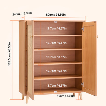 Schoenenkast Rotan – Schoenenrek – Schoenopberger – Schoenendoos – Schoenmeubel – 5 Vakken – Verstelbare Planken – 2 Deuren – Duurzaam & Ruimtebesparend