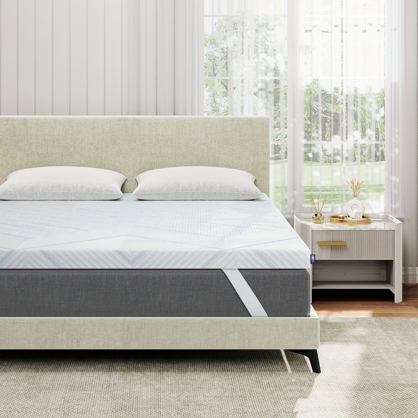 BedStory Gel Cold Foam Mattress Topper with Dual Firmness (H3&H2) - 7.5cm Cooling Gel & Supportive Layer, Breathable Washable Cover & 4 Elastic Straps, 6-8cm Height, Multiple Sizes (90x200cm to 180x200cm), Comfortable Sleep,