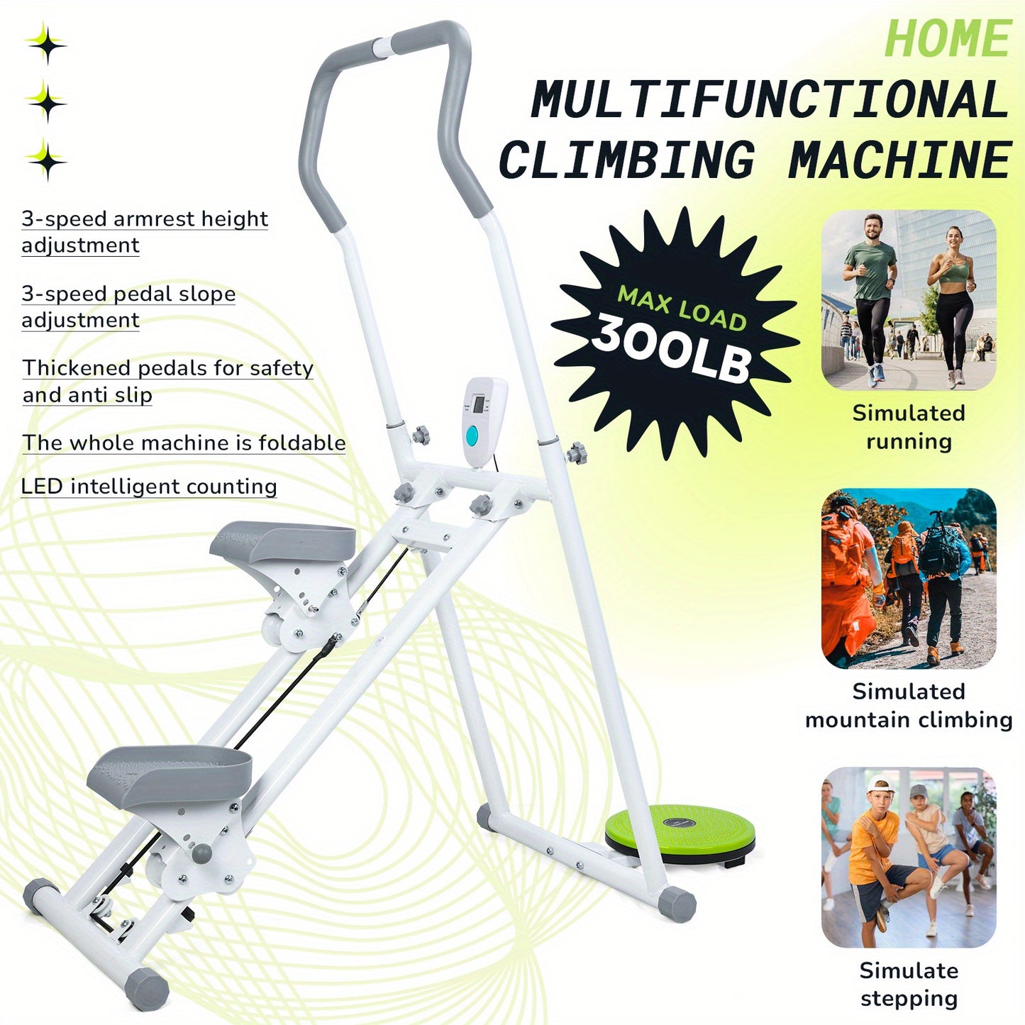 Vertical Climber – Stair Master – Stepper – Traptrainer – Thuis Fitnessapparaat – Inklapbaar – Roestvrij Staal – Verstelbare Stapafstand – Compacte Full-Body Workout