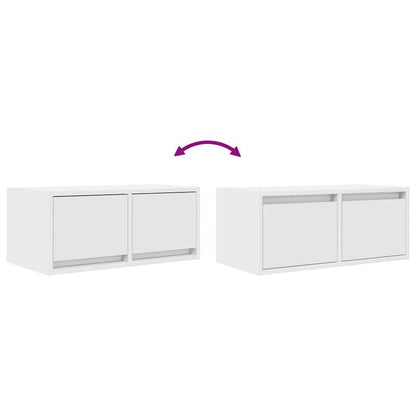 2pcs White Modern Minimalist Floating TV Stand with Storage - Heavy-Duty Hardwood Construction, Wall-Mounted Media Console with Open & Closed Shelving, Space-Saving Design for Flat-Screen TVs, Cable Management System, Easy As