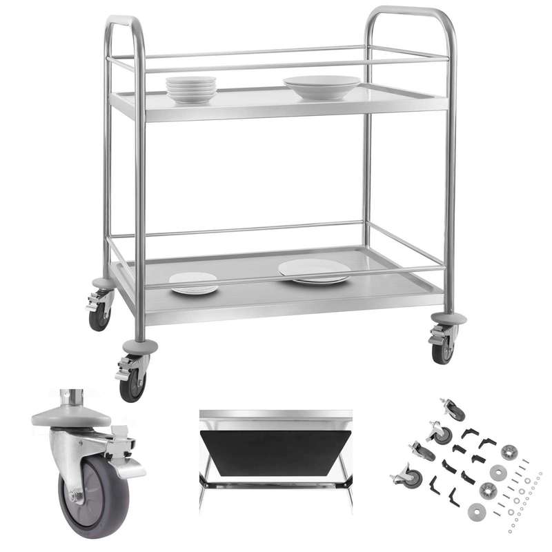 Stainless Steel Waiter'S Cart with Railings - 2 Shelves Royal Catering