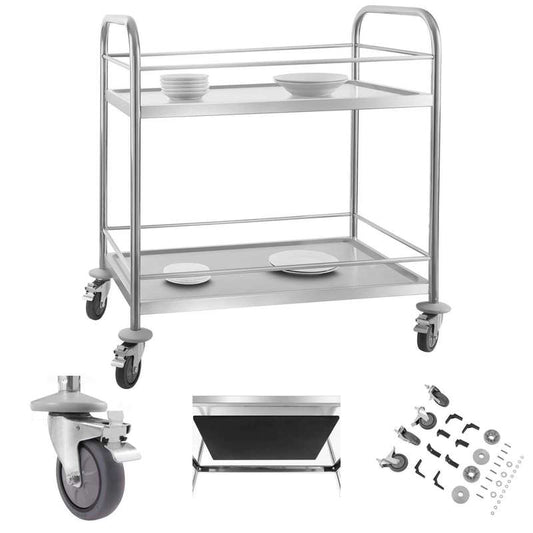 Stainless Steel Waiter'S Cart with Railings - 2 Shelves Royal Catering