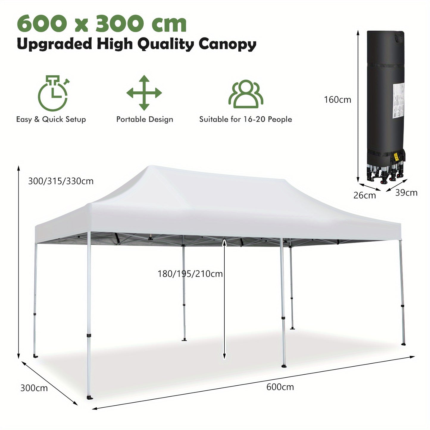Pop-Up Partytent – Vouwtent – Evenemententent – Zonnetent – Partytent Wit – UPF 50+ Zonbescherming – Stevig Metalen Frame Met Wieltjes