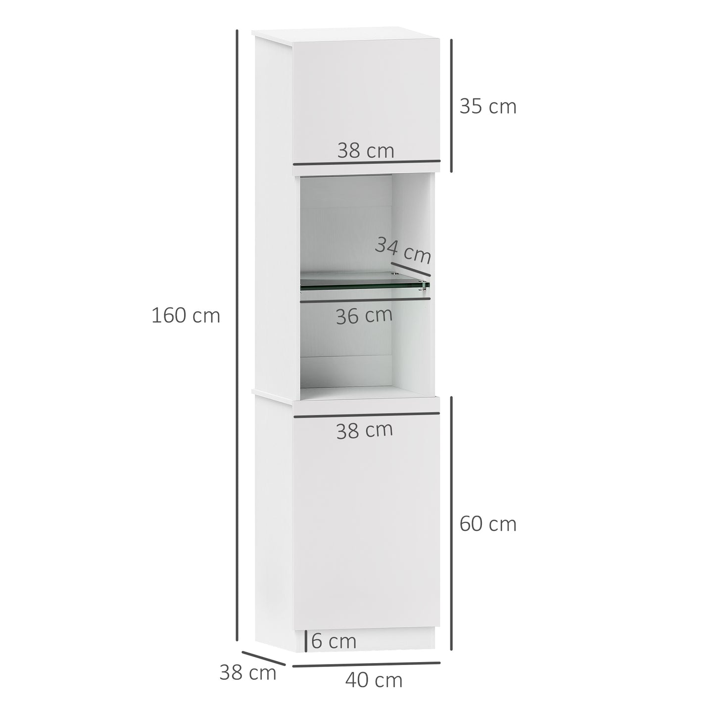 HOMCOM Storage Furniture Bookcase, Storage Shelf, with 2 Doors, Adjustable Shelves, for Living Room, Home Office, Bedroom, 40 x 38 x 160 cm White