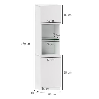 HOMCOM Storage Furniture Bookcase, Storage Shelf, with 2 Doors, Adjustable Shelves, for Living Room, Home Office, Bedroom, 40 x 38 x 160 cm White