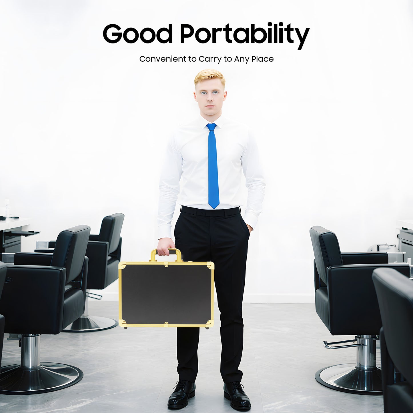 Professional Hairdressing Case | Golden Rectangular Design with Combination Lock, 20kg Weight Capacity, Ideal for Cosmetic Tools, Haircutting Equipment, Travel Makeup Storage - TOOL1SHOOO