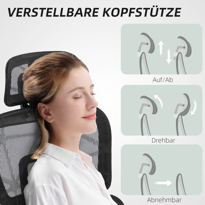 Ergonomische Bureaustoel – Bureaustoel Office Chair – Werkstoel – Gaming Stoel – Zwarte Mesh Bureaustoel – Verstelbare Hoofdsteun En Armleuningen – Ademend Mesh Stof