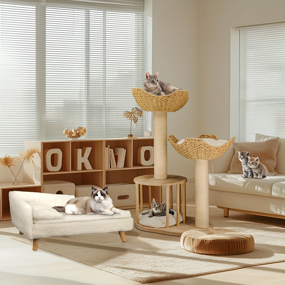 Kattenkrabpaal – Kattenboom – Krabpaal – Kattenmeubel – Klimpaal – 60x40x99 cm – Houten 3 Laags – Stabiel Antikantel Ontwerp
