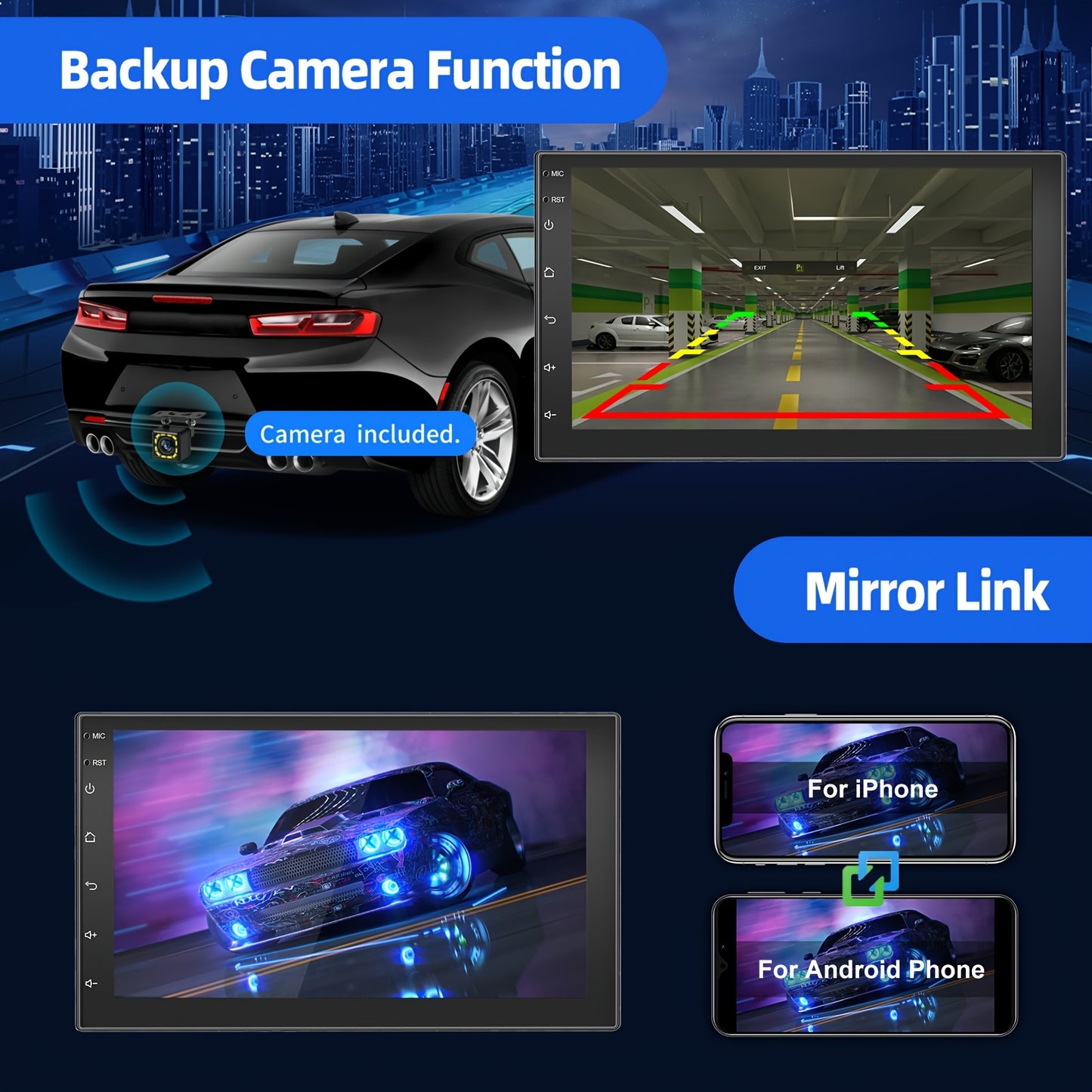 Autoradio – Autostereo – 2 DIN Radio – Multimedia Speler – Android Auto – 7 Inch IPS Touchscreen – Android 14 Quad-Core – Inclusief Dashcam & Achteruitrijcamera