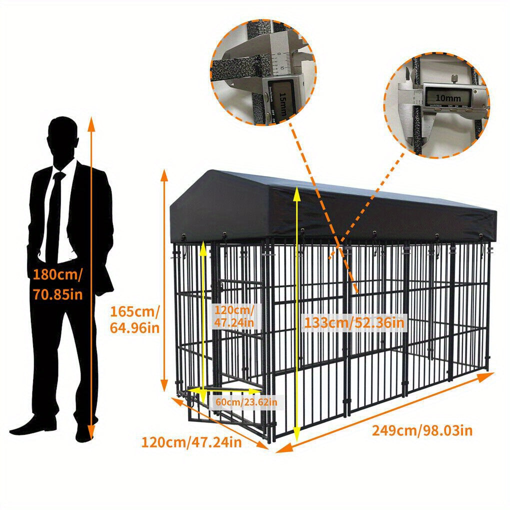 Hondenkennel XXL – Hondenren – Hondenhok – Dierenkooi – Hondenbench – Zwaar Metaal – UV-Resistente Waterdichte Overkapping – 127x120x165cm