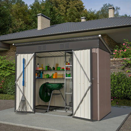 Metalen Opbergschuur – Tuinschuur – Fietsenberging – Tuingereedschapberging – Buitenberging – Verzinkt Staal – Ventilatie – Slot – 243,8x121,9 cm – Afneembaar