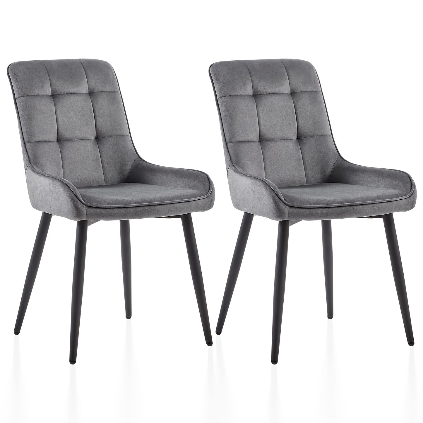 Velvet Stoelen – Eetkamerstoelen – Bureaustoelen – Gastenstoelen – Keukenstoelen – Set Van 2 Grijs – Zacht Gewatteerde Rugleuning – Stevig Metalen Frame