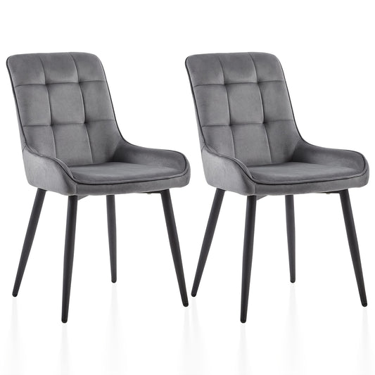 Velvet Stoelen – Eetkamerstoelen – Bureaustoelen – Gastenstoelen – Keukenstoelen – Set Van 2 Grijs – Zacht Gewatteerde Rugleuning – Stevig Metalen Frame