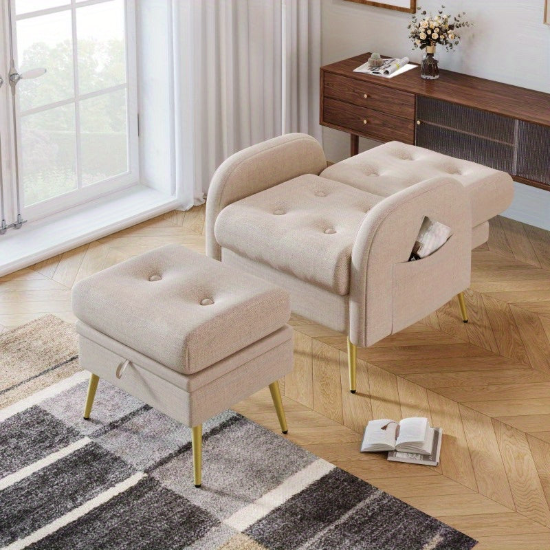 Verstelbare loungestoel – Relaxfauteuil – Recliner – Zitstoel – Loungechair – 3-standen rugleuning – Stevig metalen frame – Inclusief inklapbare voetsteun