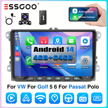 Multimedia Android 14 Auto Radio – Autoradio – Infotainmentsysteem – Touchscreen Speler – Navigatiesysteem – 9 Inch IPS Scherm – Draadloze CarPlay & Achteruitrijcamera Met DAB+ Adapter