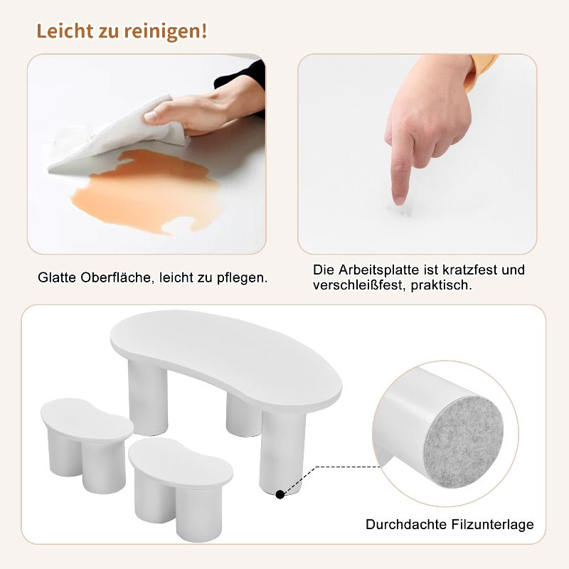 Crescent Moon Salontafel – Halvemaan Tafeltje – Bijzettafel – Sofa Tafel – Woonkamer Meubel – Wit MDF Blad – PVC Poten – Compact & Geen Montage