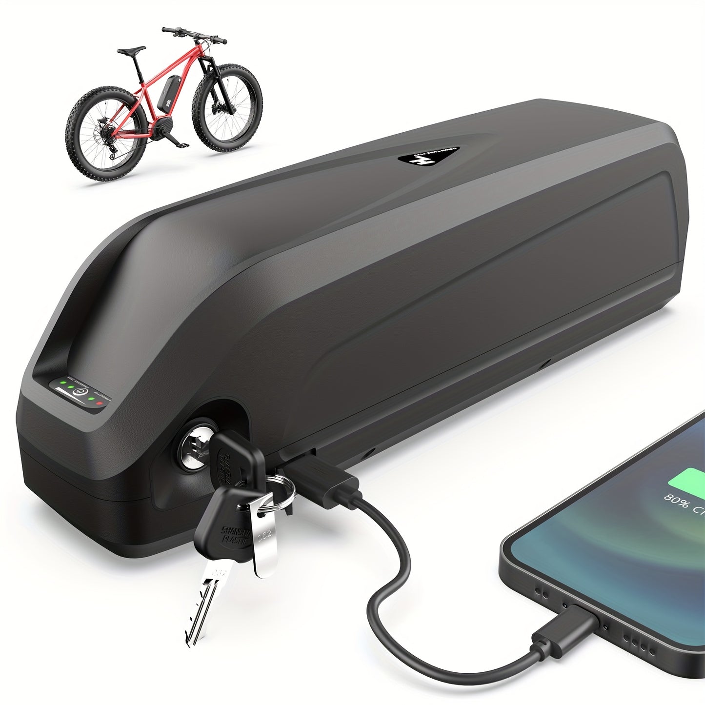 Ebike Accu – Elektrische Fietsaccu – Lithium Batterij – E-bike Batterij – 48V 14.4Ah – Ingebouwde 30A BMS – USB Uitgang – Antidiefstal Beveiliging