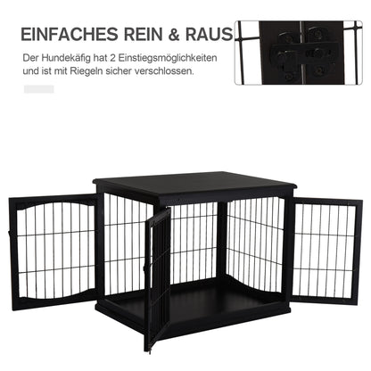Hondenbench – Bench – Hondenkooi – Hondenhok – Hondenkooi Opbergmeubel – Dubbele Deuren – MDF & Metaal – 58,5 x 81 x 66 cm – Zwart