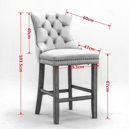 Barkrukken – Barstoelen – Barstoelenset – Keukenstoelen – Barstoelen Met Rugleuning – Set Van 2 Beige Velvet – Button-Tufted – Stevig Metalen Frame – Chrome Nagelrand – Comfortabel En Duurzaam